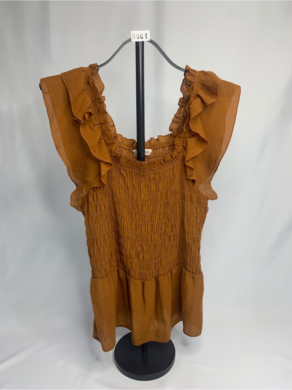 Nanette Lepore Burnt Orange Ruffle Smocked Peplum Camisole
